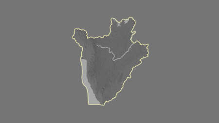 Burundi area map in the Azimuthal Equidistant projection. grayscale elevation map. Overlay with clean background without bordersの写真素材