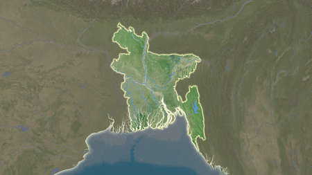 Bangladesh area map in the Azimuthal Equidistant projection. satellite imagery. Overlay with clean background without bordersの写真素材