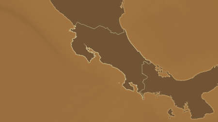 Costa Rica area map in the Azimuthal Equidistant projection. tinted elevation shader. Clean shape without bordersの写真素材