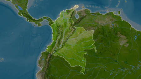 Colombia area map in the Azimuthal Equidistant projection. satellite imagery. Full composition of rasters without bordersの写真素材