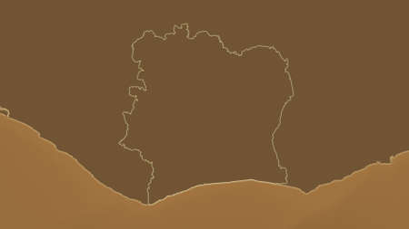 Ivory Coast area map in the Azimuthal Equidistant projection. Tinted elevation shader. Clean shape without bordersの写真素材