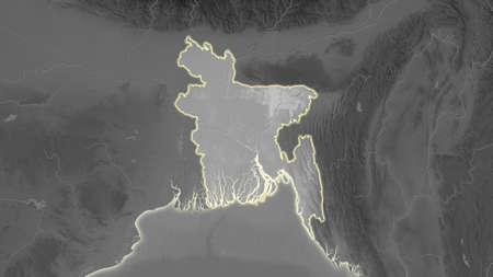 Bangladesh area map in the Azimuthal Equidistant projection. grayscale elevation map. Full composition of rasters without bordersの写真素材