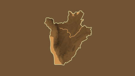 Burundi area map in the Azimuthal Equidistant projection. tinted elevation shader. Overlay with clean background without bordersの写真素材