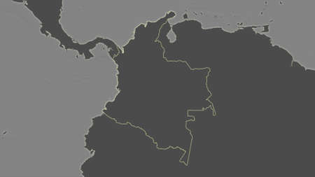 Colombia area map in the Azimuthal Equidistant projection. bilevel elevation map. Clean shape without bordersの写真素材