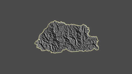 Bhutan area map in the Azimuthal Equidistant projection. bilevel elevation map. Overlay with clean background without bordersの写真素材