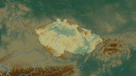 Czech Republic area map in the Azimuthal Equidistant projection. topographic relief map. Full composition of rasters without bordersの写真素材
