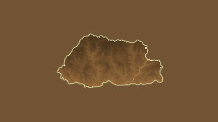Bhutan area map in the Azimuthal Equidistant projection. tinted elevation shader. Overlay with clean background without bordersの写真素材