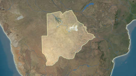 Botswana area map in the Azimuthal Equidistant projection. satellite imagery. Full composition of rasters without bordersの写真素材