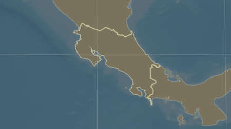 Costa Rica area map in the Azimuthal Equidistant projection. satellite imagery. Clean shape with borders and graticuleの写真素材