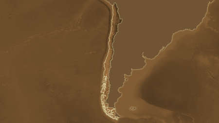 Chile area map in the Azimuthal Equidistant projection. tinted elevation shader. Overlay with clean background without bordersの写真素材