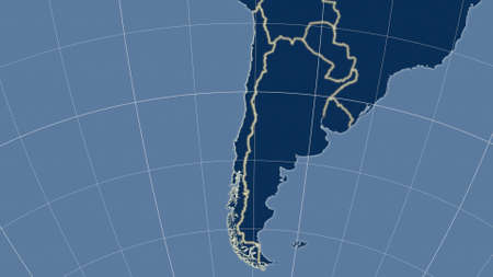Chile area map in the Azimuthal Equidistant projection. shapes only - land/ocean mask. Clean shape with borders and graticuleの写真素材
