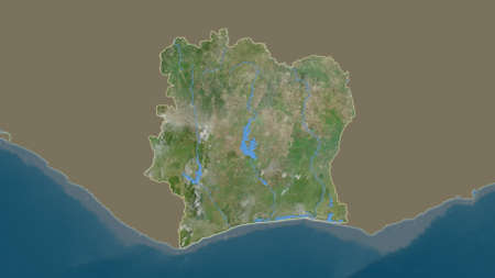 Ivory Coast area map in the Azimuthal Equidistant projection. Satellite imagery. Overlay with clean background without bordersの写真素材