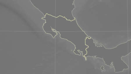Costa Rica area map in the Azimuthal Equidistant projection. grayscale elevation map. Clean shape with borders and graticuleの写真素材