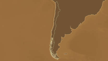 Chile area map in the Azimuthal Equidistant projection. tinted elevation shader. Clean shape without bordersの写真素材