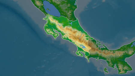 Costa Rica area map in the Azimuthal Equidistant projection. color physical map. Full composition of rasters without bordersの写真素材
