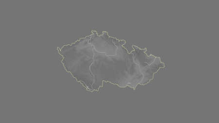 Czech Republic area map in the Azimuthal Equidistant projection. grayscale elevation map. Overlay with clean background without bordersの写真素材