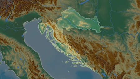 Croatia area map in the Azimuthal Equidistant projection. topographic relief map. Full composition of rasters without bordersの写真素材