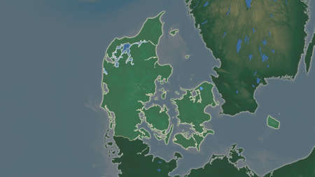 Denmark area map in the Azimuthal Equidistant projection. topographic relief map. Full composition of rasters without bordersの写真素材