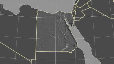 Egypt area map in the Azimuthal Equidistant projection. bilevel elevation map. Overlay with clean background, borders and graticuleの写真素材