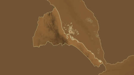 Eritrea area map in the Azimuthal Equidistant projection. tinted elevation shader. Overlay with clean background without bordersの写真素材