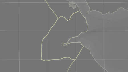 Djibouti area map in the Azimuthal Equidistant projection. grayscale elevation map. Clean shape with borders and graticuleの写真素材