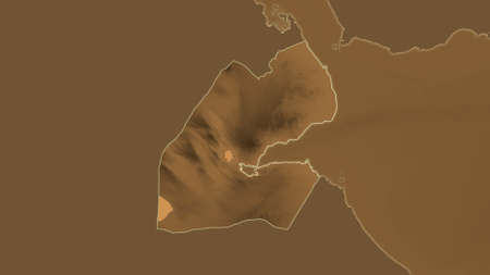 Djibouti area map in the Azimuthal Equidistant projection. tinted elevation shader. Overlay with clean background without bordersの写真素材