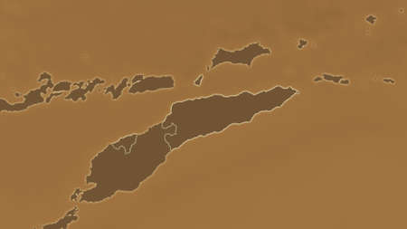 East Timor area map in the Azimuthal Equidistant projection. tinted elevation shader. Clean shape without bordersの写真素材