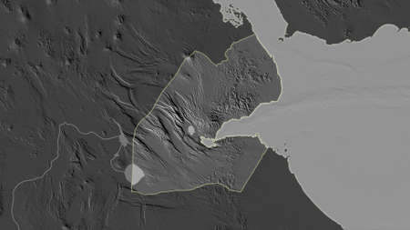 Djibouti area map in the Azimuthal Equidistant projection. bilevel elevation map. Full composition of rasters without bordersの写真素材