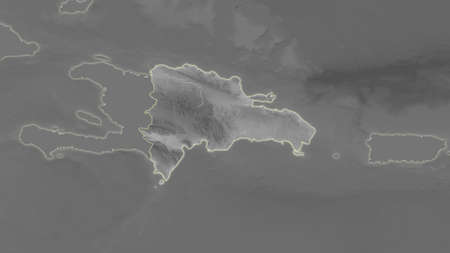 Dominicana area map in the Azimuthal Equidistant projection. grayscale elevation map. Overlay with clean background without bordersの写真素材