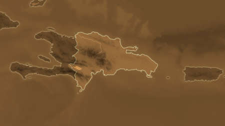 Dominicana area map in the Azimuthal Equidistant projection. tinted elevation shader. Full composition of rasters without bordersの写真素材