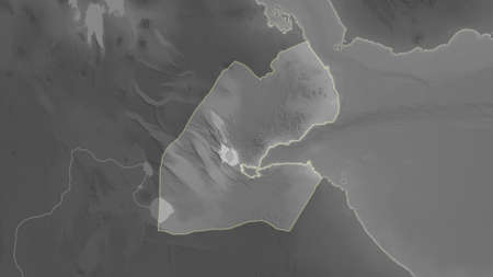 Djibouti area map in the Azimuthal Equidistant projection. grayscale elevation map. Full composition of rasters without bordersの写真素材
