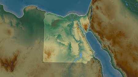 Egypt area map in the Azimuthal Equidistant projection. topographic relief map. Full composition of rasters without bordersの写真素材