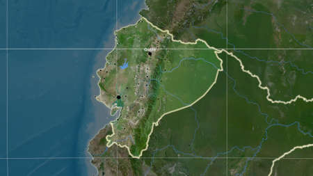 Ecuador area map in the Azimuthal Equidistant projection. satellite imagery. Full composition of...
