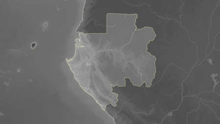 Gabon area map in the Azimuthal Equidistant projection. grayscale elevation map. Full composition of rasters without bordersの写真素材