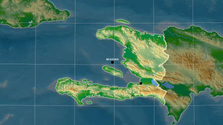 Haiti area map in the Azimuthal Equidistant projection. color physical map. Full composition of rasters with borders, main cities, capital name and graticuleの写真素材