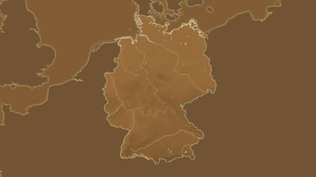 Germany area map in the Azimuthal Equidistant projection. tinted elevation shader. Overlay with clean background without bordersの写真素材