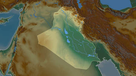 Iraq area map in the Azimuthal Equidistant projection. topographic relief map. Full composition of...