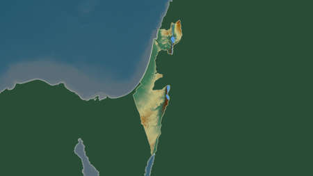 Israel area map in the Azimuthal Equidistant projection. topographic relief map. Overlay with clean background without bordersの写真素材