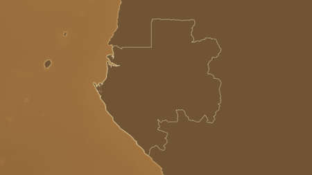 Gabon area map in the Azimuthal Equidistant projection. tinted elevation shader. Clean shape without bordersの写真素材