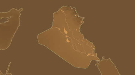 Iraq area map in the Azimuthal Equidistant projection. tinted elevation shader. Overlay with clean background without bordersの写真素材