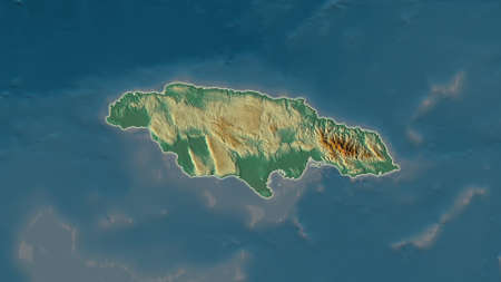 Jamaica area map in the Azimuthal Equidistant projection. topographic relief map. Full composition of rasters without bordersの写真素材