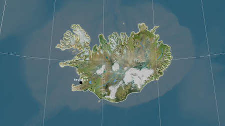 Iceland area map in the Azimuthal Equidistant projection. satellite imagery. Full composition of...