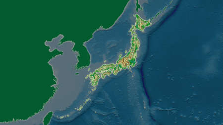 Japan area map in the Azimuthal Equidistant projection. color physical map. Overlay with clean background without bordersの写真素材