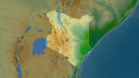 Kenya area map in the Azimuthal Equidistant projection. color physical map. Full composition of rasters without bordersの写真素材