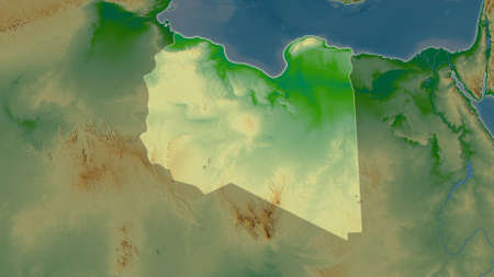 Libya area map in the Azimuthal Equidistant projection. color physical map. Full composition of rasters without bordersの写真素材