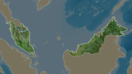Malaysia area map in the Azimuthal Equidistant projection. satellite imagery. Overlay with clean...