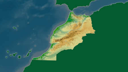 Morocco area map in the Azimuthal Equidistant projection. color physical map. Overlay with clean...