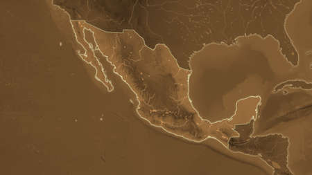 Mexico area map in the Azimuthal Equidistant projection. tinted elevation shader. Full composition of rasters without bordersの写真素材