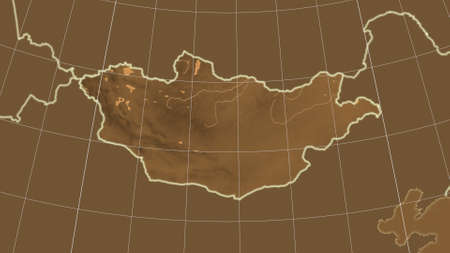 Mongolia area map in the Azimuthal Equidistant projection. tinted elevation shader. Overlay with...