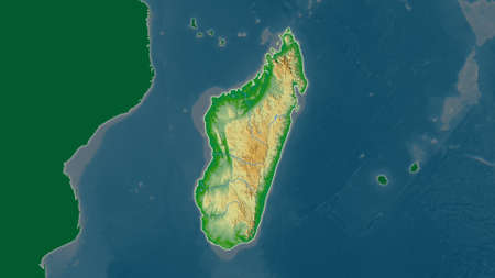 Madagascar area map in the Azimuthal Equidistant projection. color physical map. Overlay with clean background without bordersの写真素材